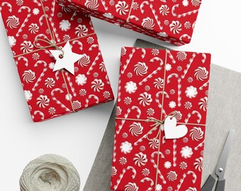 Candy Cane Wrapping Paper, Peppermint Gift Wrap, Red Gift Wrap, Christmas Candy Gift Wrap
