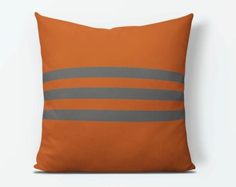 Burnt Orange Pillow, Gray Cushion, Orange and Gray, Grey Pillow Cover, Home Decor, Bedding, Sofa, Couch, Orange Gray Decor, Grey Pillow