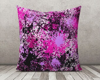 Pink Pillow, Pink Black Bedding, Pink Paint Splash Pillow, Pink Black Pillow, Pink Toss Pillow, Pink Paint Spill Pillow, Pink Decor