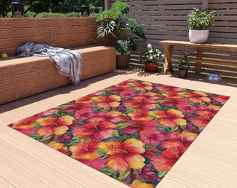 Hibiscus Area Rug, Hibiscus Patio Rug, Hibiscus Outdoor Rug, Tropical Rug