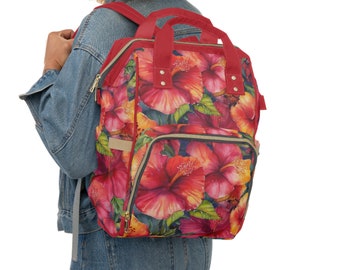 Hibiscus Diaper Bag, Hibiscus Multifunctional Bag, New Mom Shower Gift, Tropical Diaper Bag