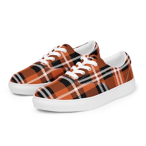 Fall Plaid Sneakers, Orange Plaid Shoes, Halloween Plaid Sneakers, Thanksgiving Plaid Sneakers, Autumn Plaid Shoes