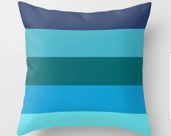 Blue Stripes Pillow, Nautical Pillows, Beach Theme Decor, Ocean Colors Decor