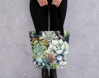 Succulent Tote Bag, Botanical Totes, Plant Lover Gifts, Greenery Tote