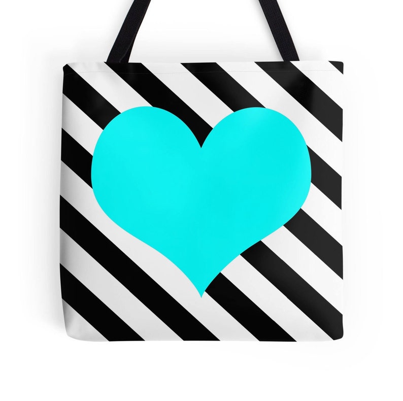 Aqua Heart Bookbag Aqua Heart Stripe Bag Aqua Purse Aqua Bag Aqua Tote Aqua Black Bag Aqua Heart Bag Aqua Heart Tote Aqua Tote Bag