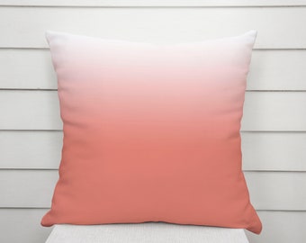 Coral and White Ombre Pillow, Coral Gradient Cushion, Beachy Coral Pillow, Beach House Decor, Coral Bedroom Decor