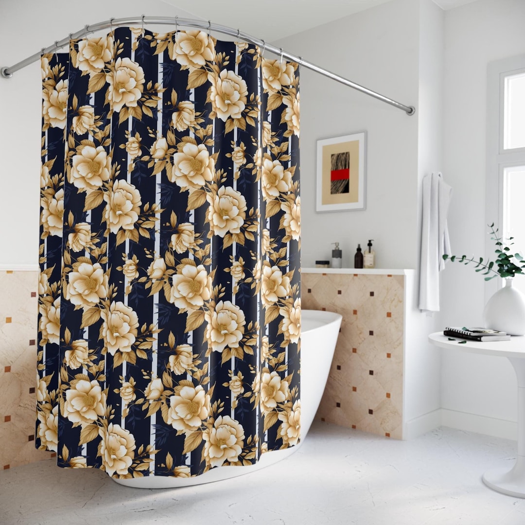 Cool Review About Gold And Navy Shower Curtain