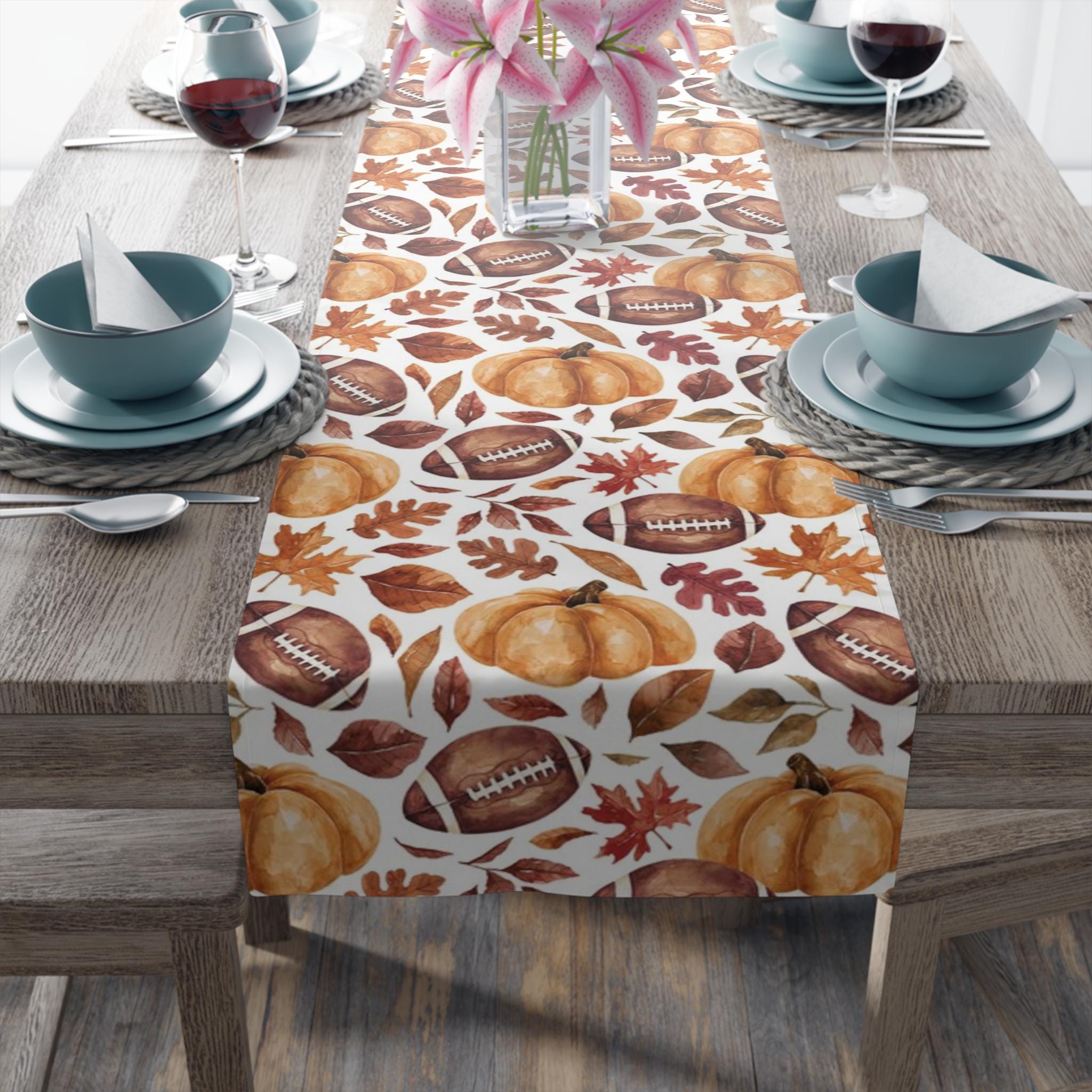 Football Themed Fall Table Runner - Perfect For Thanksgiving & Autumn Decor