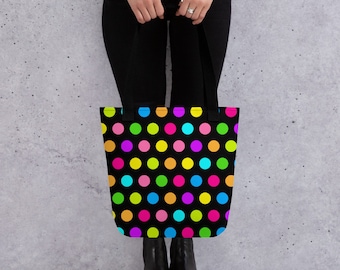 Rainbow Dots Tote Bag, Polka Dot Tote, Rainbow Lover Gifts