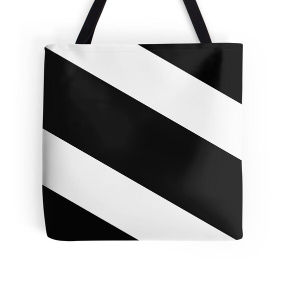 Black White Tote Bag Black White Bag White Black Stripe Bag - Etsy
