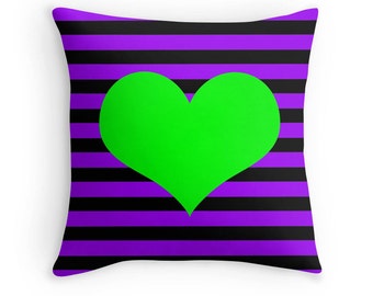Purple Green and Black Pillow, Purple Striped Cushion, Halloween Decor, Striped Pillow Cover, Black Purple And Green Pillow