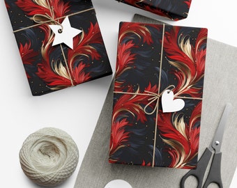 Red and Black Gift Wrap, Birthday Wrapping Paper, Black and Red Christmas Wrapping Paper, Red Wrapping Paper