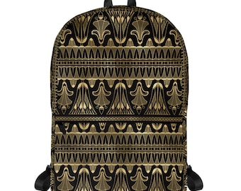 Art Deco Gold Backpack, Art Deco Bookbag, Black and Gold Bag, Gold Abstract Backpack, Gold Geometric Backpack