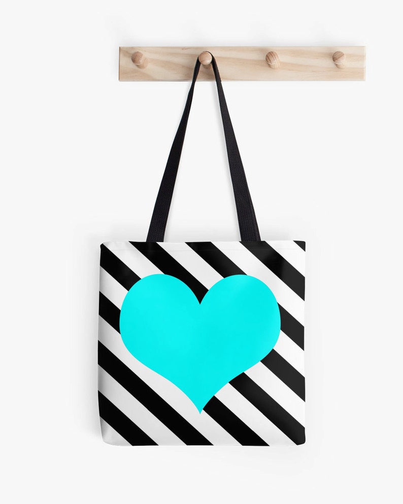 Aqua Heart Bookbag Aqua Heart Stripe Bag Aqua Purse Aqua Bag Aqua Tote Aqua Black Bag Aqua Heart Bag Aqua Heart Tote Aqua Tote Bag