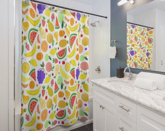 Fruit Variety Shower Curtain, Fruity Bathroom Decor, Fruit Theme Bathroom