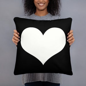 Faux Suede White Heart Pillow, Black and White Heart Pillow, White Heart Cushion