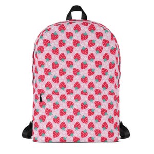 Strawberry Print Backpack: Water-Resistant School Bag, Laptop Compartment