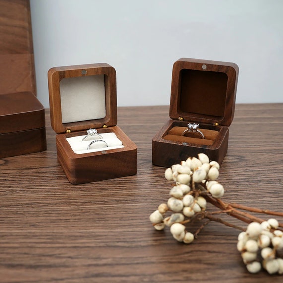 Engagement/wedding Ring Box Square Walnut Wooden Ring Box Etsy