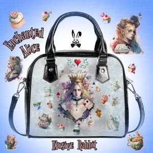 Enchanted Classic Alice Au Pays Des Merveilles Bleu Sac De Noël Sac À Main Bandoulière Noir Simili Cuir Fermeture Éclair École Petit Réglable Vert