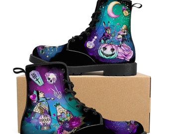 Pastel Goth Alice in Wonderland Boots Black Blue Goth Christmas UK