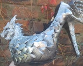 The Misty Dragon Heels Custom Hand Sculpt Paint Shoe Size 3 4 5 6 7 8 High Wedge Fantasy Mythical Bridal Wedding Alternative White Scales