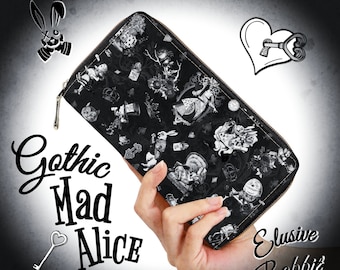 Gothic Alice in Wonderland Casual Clutch Wallet Purse Vegan Zipper Card Holder Clutch Gift Set For Her Christmas Birthday Small