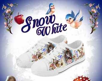 Kids Snow White Canvas Trainers Seven Dwarfs Princess Brothers Grimm Fairy tales Children's Evil Queen Apple Gift Christmas School Sneakers