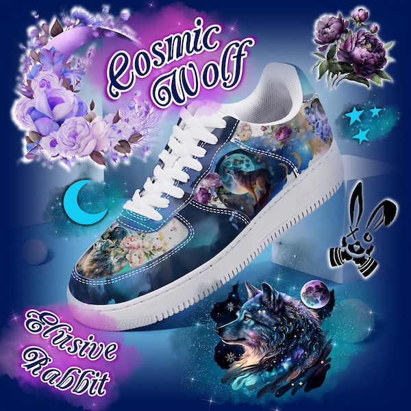 Cosmic Wolf Gothic Nebula Galaxy Moon Christmas Summer Trainers Blue UK 3 4 5 6 7 8 9 10 11 Shoe Sneakers Gift Space Celestial Star Women