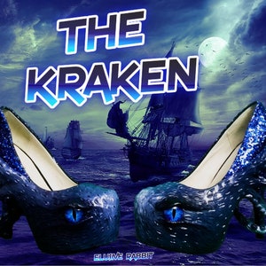 The Kraken Heels Custom Hand Sculpt Paint Black Blue Shoe Size 3 4