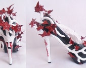 Women Weeping Heart Tree Custom Hand Sculpt Paint Tree Branch Leaves Red Black Shoe Heel Size 3 4 5 6 7 8 High Heels Platform Kraken UK
