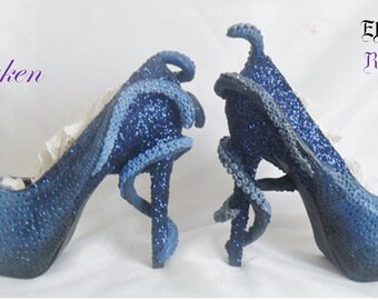 Zapatos de tacón Kraken hechos a mano personalizados, pintados a
