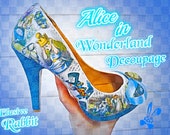 John Tenniel Classic 1865 Alice In Wonderland Decoupage Custom Personalised Women Glitter Handmade Shoe High Heel Size 3 4 5 6 7 8 Platform