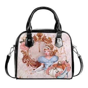 Cendrillon Crème Or Rose Noël Royaume-Uni Sac Cadeau Sac à main Bandoulière Boucle Noir Faux Cuir Fermeture à glissière École Diamant Ajuster Horloge Citrouille