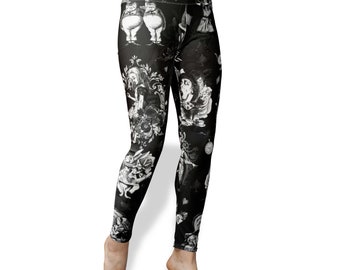 InterestPrint High Waisted Leggings Yoga Pants with Pockets for Women The Dead Skull and Flowers 