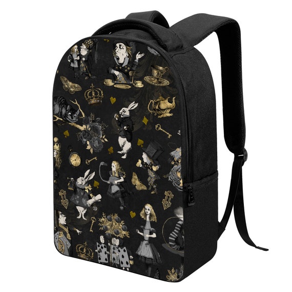 Laptop Backpack Allure Alice in Wonderland Christmas UK Bag Handbag Shoulder Straps Buckle Black Faux Leather Zipper School Diamond Adjust Etsy Canada