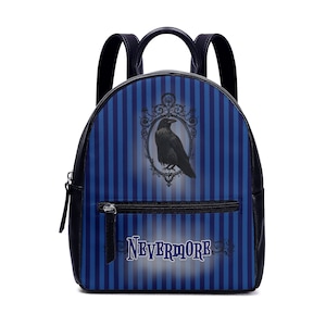 Nevermore Bleu Noir Edgar Allan Poe Raven Sac à dos de Noël Royaume-Uni Bretelles gothiques Fermeture éclair en similicuir École Petit