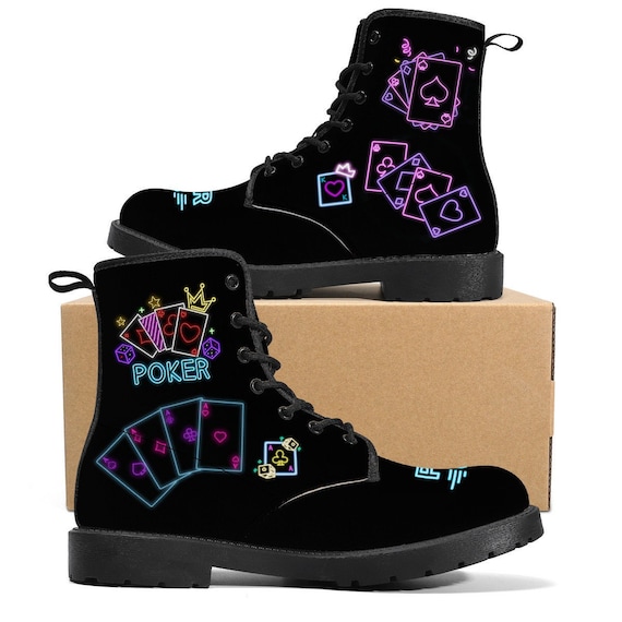 Neon Poker Casino Las Vegas Boots Black White Steampunk Mens