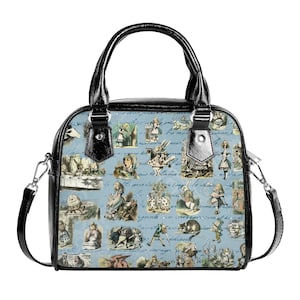vintage Classic Alice In Wonderland Bleu Beige Sac de Noël Sac à main Bandoulière Noir Faux Cuir Zipper School Petit Vert Réglable