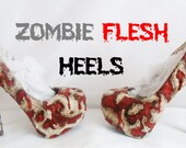 Zombie Flesh Custom Hand Sculpt Paint Red Ribbon Black Skin Shoe Size 3 4 5 6 7 8 Kraken High Heel Platform Blood Gore goth gothic fashion