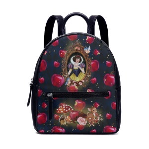 Sac à dos bleu marine blanc neige pomme les sept nains princesse frères Grimm contes de fées cadeau méchante reine sac de Noël à bandoulière école petit