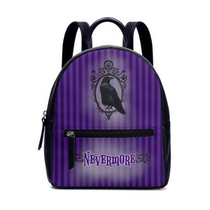 Sac à dos Nevermore pourpre noir Edgar Allan Poe Raven Sac de Noël Royaume-Uni Bandoulière gothique Fermeture éclair en similicuir École Petit