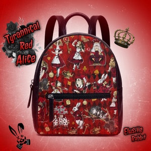 Tyrannical Red Alice In Wonderland Backpack Christmas UK Bag Handbag Shoulder Straps Buckle Black Faux Leather Zipper School Small