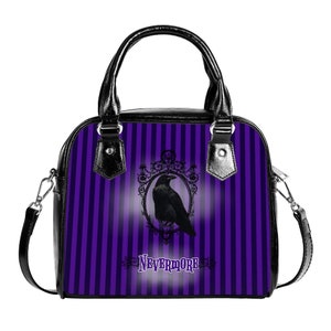 Sac de Noël Nevermore violet gris corbeau Edgar Allan Poe Sac de Noël Sac à main avec bandoulière Fermeture éclair en similicuir École réglable Royaume-Uni