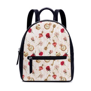 Lust Gold Alice In Wonderland Backpack Christmas UK Bag Handbag Shoulder Straps Buckle Black Faux Leather Zipper School Small