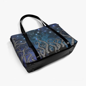 Gothique Kraken Bleu Noir Sac fourre-tout de Noël Sac à main Cthulhu Tentacule Calmar Steampunk Bandoulière Faux Cuir Zip School Octopus