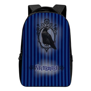 Sac à dos bleu pour ordinateur portable Nevermore Edgar Allan Poe Raven Goth Noël Royaume-Uni Sac à main Bandoulière Fermeture éclair école