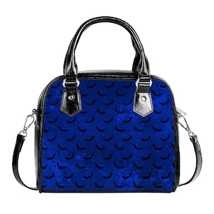 Royal Blue Bat Gothic Gothic Christmas Bag Sac à main Bandoulière Noir Faux Cuir Zipper School Petit Réglable Vampire Sang Halloween