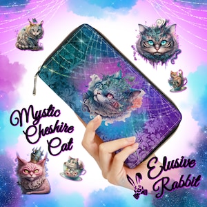 Mystic Cheshire Cat Gothique Alice au Pays des Merveilles Pochette Portefeuille Porte-Monnaie Vegan Zipper Porte-Cartes Embrayage Coffret Cadeau Pour Son Anniversaire De Noël Petit