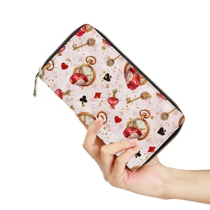 Poción de amor Alicia en el país de las maravillas Casual Clutch Wallet Purse Vegano Zipper Card Holder Clutch Gift Set para su cumpleaños de Navidad Oro pequeño