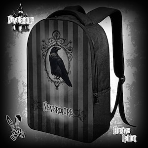 Sac à dos pour ordinateur portable Nevermore Edgar Allan Poe Raven Goth Noël Royaume-Uni Sac à main Bandoulière Faux cuir Fermeture à glissière École réglable